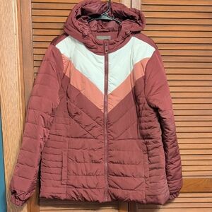 Maurices Maroon and Cream Chevron Puffer Jacket